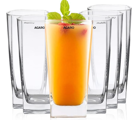 AGARO Elegant 260 ml Glasses Set of 6, Transparent Drinking Water Glass Set, Glass Tumbler for Water, Cold Drink, Juice, Dishwasher Safe, for Daily Use & Gifting