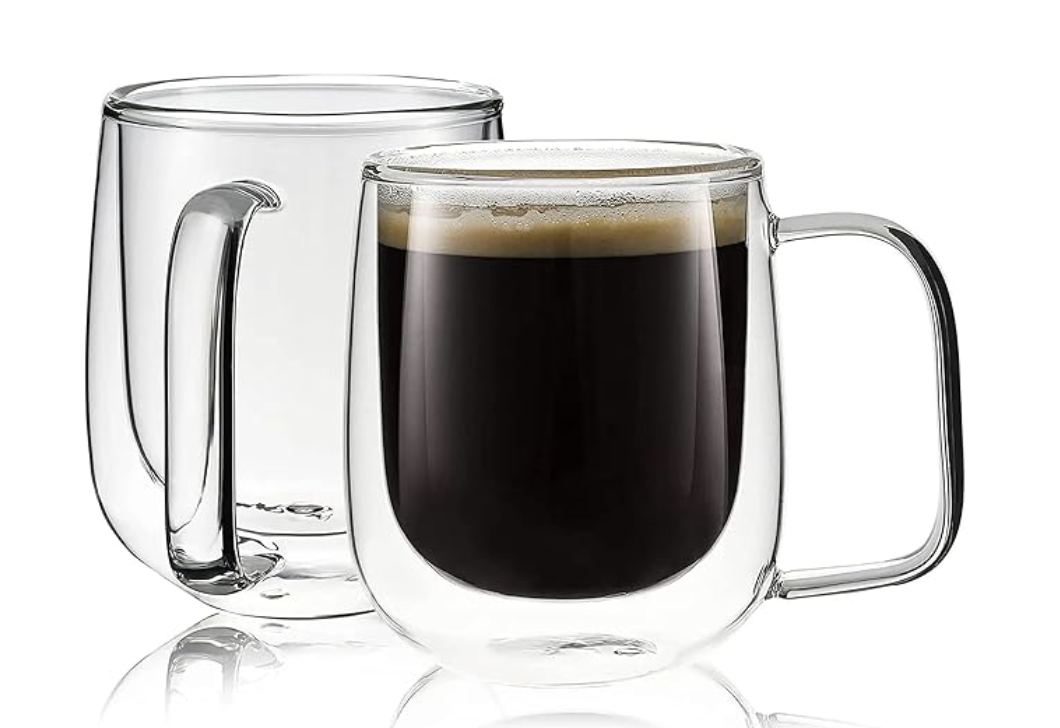 AGARO Elite Double Wall Glass Cups, 260 Ml, Insulated Tea &amp; Coffee Cups, Hot &amp; Cold Drinks, Coffee, Tea, Milk, Cappuccino, Juice, Microwave Safe, Stylish Espresso Chocolate Beverage, Pack of 2