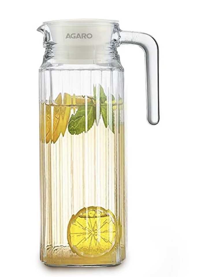 Elegant Glass Pitcher Jug 1.1L, Transparent Beverage Carafe for Home, Office, Pitcher for Serve Water, Milk, Juice, Beverage, Lassi, Cocktail