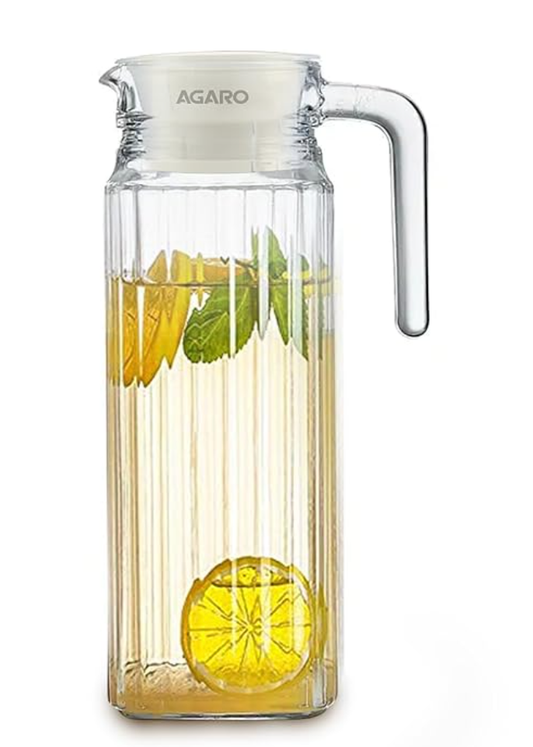 Elegant Glass Pitcher Jug 1.1L, Transparent Beverage Carafe for Home, Office, Pitcher for Serve Water, Milk, Juice, Beverage, Lassi, Cocktail
