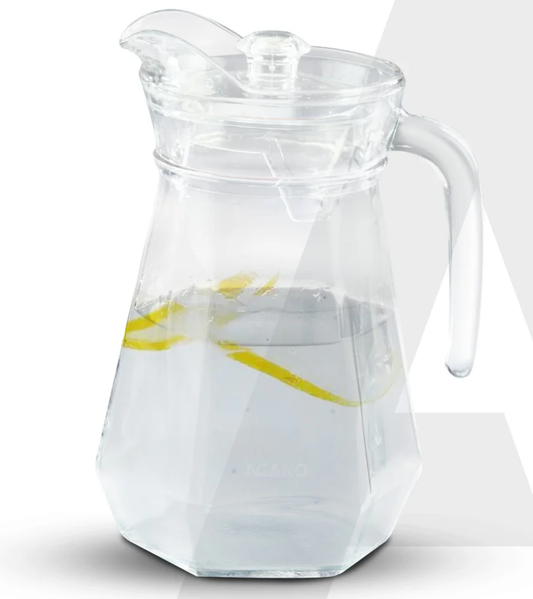 AGARO Elegant Glass Jug, 1.3L, Multipurpose Jug, Easy Pour & Strong Handle, Transparent Beverage Carafe for Home, Office, Pitcher for Serve Water, Milk, Juice, Lassi, Cocktail, Ideal for Gift