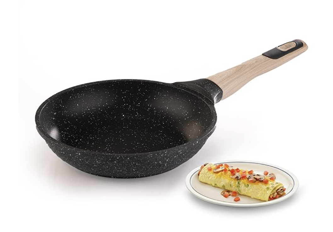 AGARO Imperial Granite Non Stick Fry Pan, 1.1L / 20cm, Cast Aluminium Body, Omlette Egg Pan, Fish Fry Pan, Gas & Induction Compatible, Dark Grey