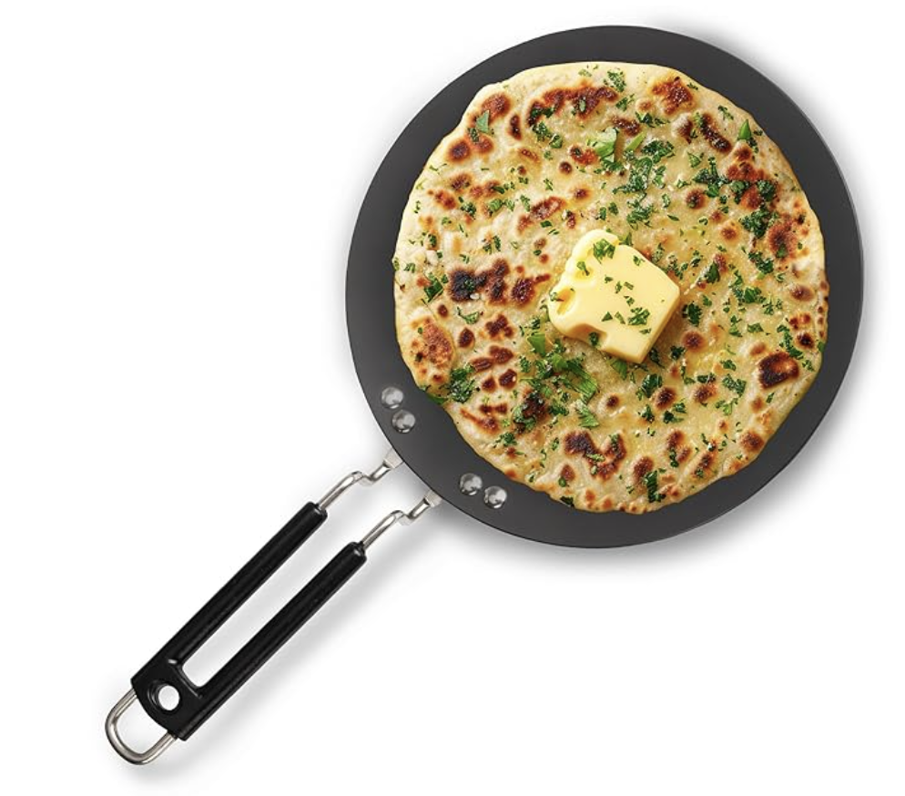 AGARO Elite Hard Anodised Tawa for Kitchen, 28 cm Diameter Tawa for Roti, Chapati, Paratha, Riveted Handle, 4 mm Thick Base for Uniform Heating, Gas & Induction Oven Compatible, Cooking, Cookware