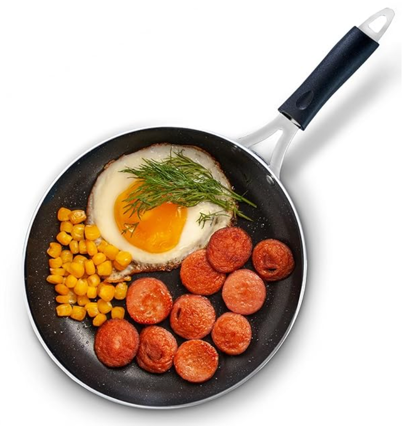 AGARO Elegant Granite Non Stick Frying Pan for Cooking, Frying, Kitchen Cookware, 2.25L Capacity, 24 cm Diameter, 4mm Thick, Induction, Gas Oven Friendly, Riveted Cool Touch Handle, PFOA Free, Black-1