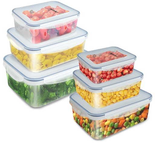 AGARO காற்று புகாத கொள்கலன், மூடியுடன் கூடிய உணவு சேமிப்பு கொள்கலன், பல்நோக்கு சமையலறை கொள்கலன், செவ்வக பிளாஸ்டிக் உடல், BPA இல்லாதது, 6 தொகுப்பு, 120Ml, 240ml, 500ml, 1L, 1.5L, 2.5L 