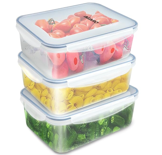 AGARO Airtight Container, Food Storage Container With Lid, Multipurpose Kitchen Container, Rectangular Plastic Body, BPA Free, 1.5L, Pack of 3