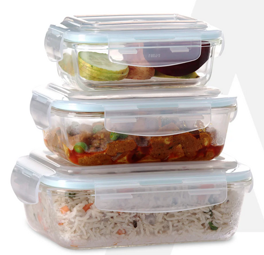 எலைட் கண்ணாடி கொள்கலன், 3 பிசிக்கள் தொகுப்பு - 370, 640,1040 மிலி 