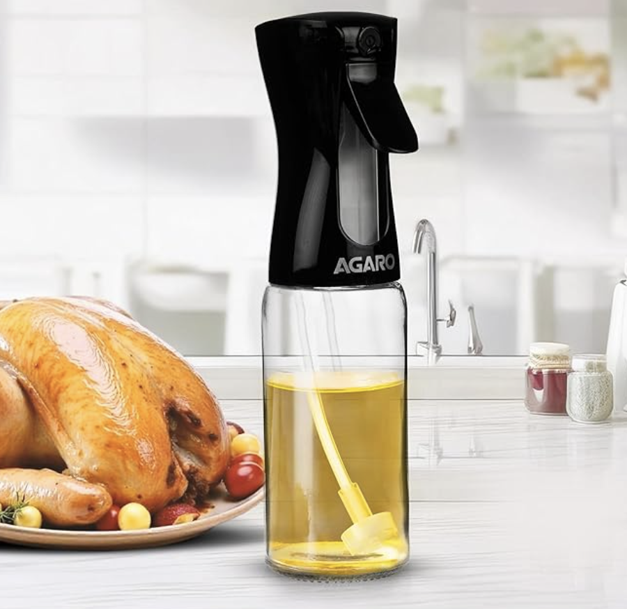 AGARO Elegant Oil Sprayer For Cooking, 200 Ml, Glass Body, Refillable Cooking Oil Spray Bottle, Oil Spritzer, Widely Used For Salad Making, Baking, Frying, Bbq, Portable,Brown