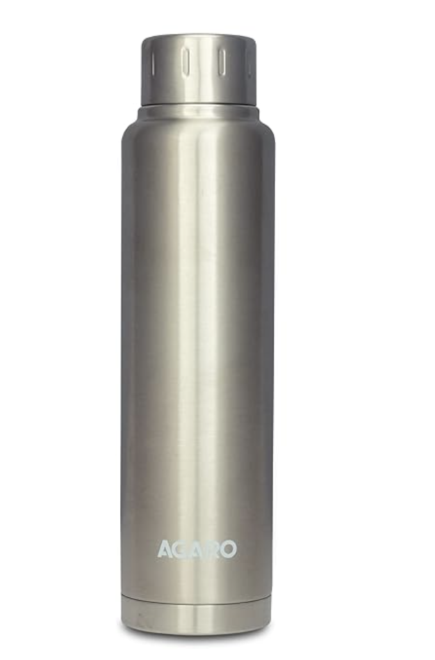 AGARO Regal Stainless Steel Vacuum Flask 450 ML, Double Walled Vacuum Insulated, Copper Insulated, 304 Grade Inner and Outer Stainless Steel Crafted, Leak Proof, Hot and Cold up to 8 hrs, (Silver).