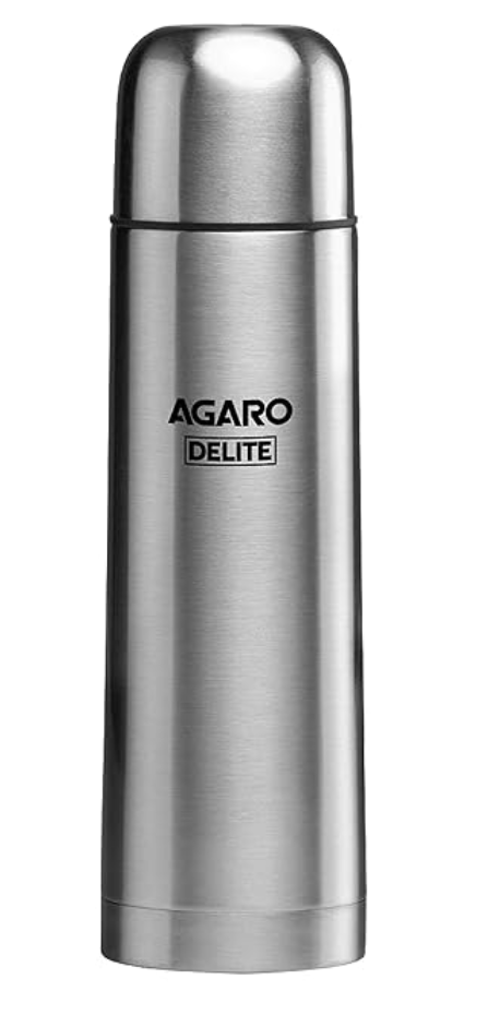 AGARO डिलाइट स्टेनलेस स्टील वैक्यूम फ्लास्क, 500ML, 24 घंटे तक गर्म और ठंडा, डबल वॉल वैक्यूम इंसुलेटेड, कॉपर कोटिंग इंसुलेटेड, फ्लिप टॉप ढक्कन, लीक प्रूफ, ग्रे। 
