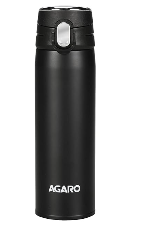 AGARO Galaxy Stainless Steel Vacuum Flask 500ML , Dual Insulation with Copper Coating, Leak and Rust Proof, Hot and Cold upto 16hrs, (Black).-1