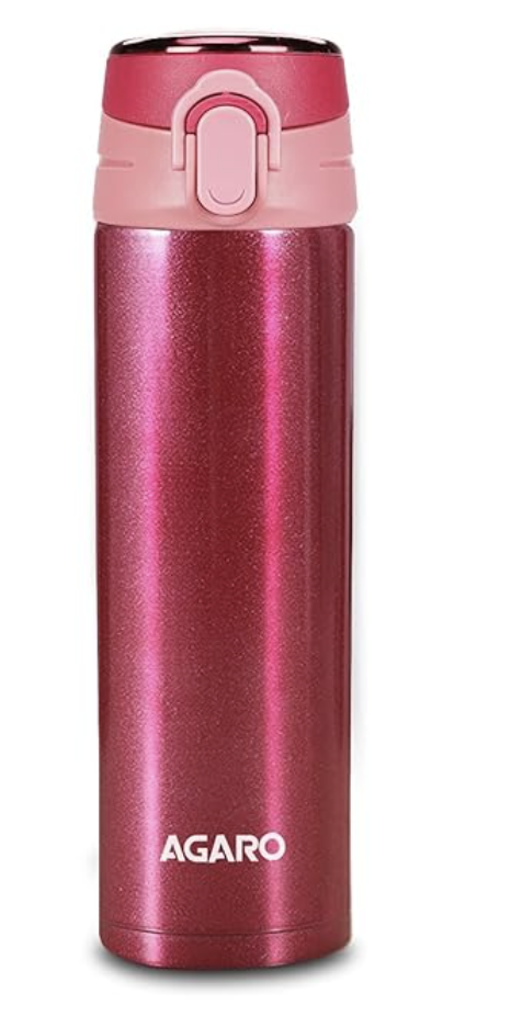 AGARO Galaxy Stainless Steel Vacuum Flask 500ML , Dual Insulation with Copper Coating, Leak and Rust Proof, Hot and Cold upto 16hrs, (Cherry Red).