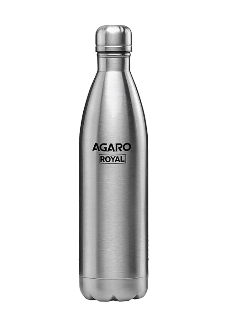 AGARO Royal Stainless Steel Vacuum Flask, 500ML, Hot & Cold Up to 24 Hours, Double Walled Vacuum Insulated, Copper Coating Insulated, Leak Proof,Grey.
