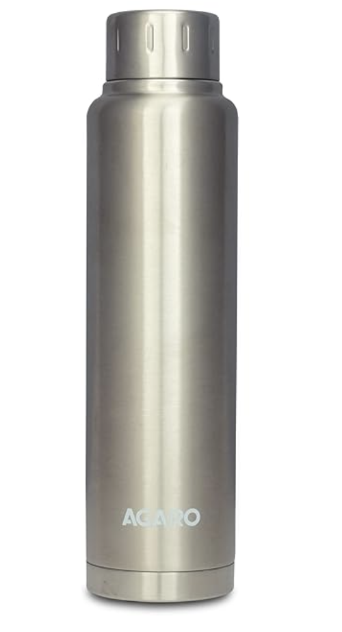 AGARO Regal Stainless Steel Vacuum Flask 750 ML, Double Walled Vacuum Insulated, Copper Insulated, 304 Grade Inner and Outer Stainless Steel Crafted, Leak Proof, Hot and Cold up to 8 hrs, (Silver).