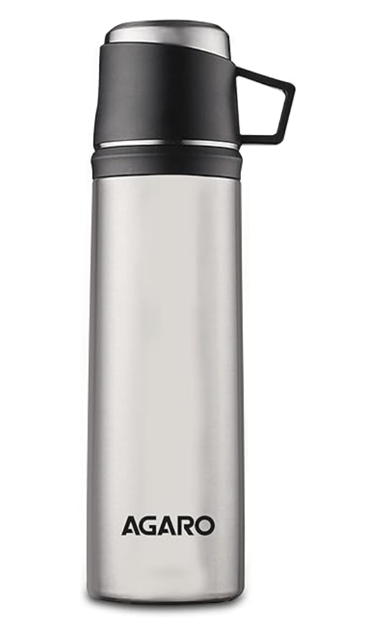 AGARO Supreme Stainless Steel Vacuum Flask 800ML , Dual Insulation with Copper Coating, Leak and Rust Proof, Hot and Cold up to 8hrs, (Black).