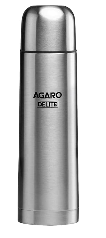 AGARO डिलाइट स्टेनलेस स्टील वैक्यूम फ्लास्क, 1000ML, 24 घंटे तक गर्म और ठंडा, डबल वॉल वैक्यूम इंसुलेटेड, कॉपर कोटिंग इंसुलेटेड, फ्लिप टॉप ढक्कन, लीक प्रूफ, ग्रे। 