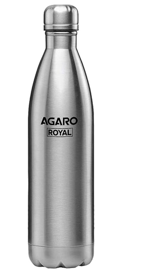 AGARO Royal Stainless Steel Vacuum Flask, 1000ML, Hot & Cold Up to 24 Hours, Double Walled Vacuum Insulated, Copper Coating Insulated, Leak Proof, Grey.