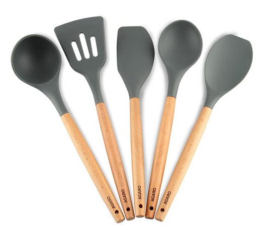 AGARO सिलिकॉन स्पैटुला 5 का सेट, खाना पकाने, बेकिंग और मिक्सिंग के लिए बड़ा हीट रेसिस्टेंट स्पैटुला, किचन के लिए नॉन-स्टिक कुकवेयर, BPA मुक्त, लचीला, सीमलेस डिज़ाइन, रॉयल, ग्रे 