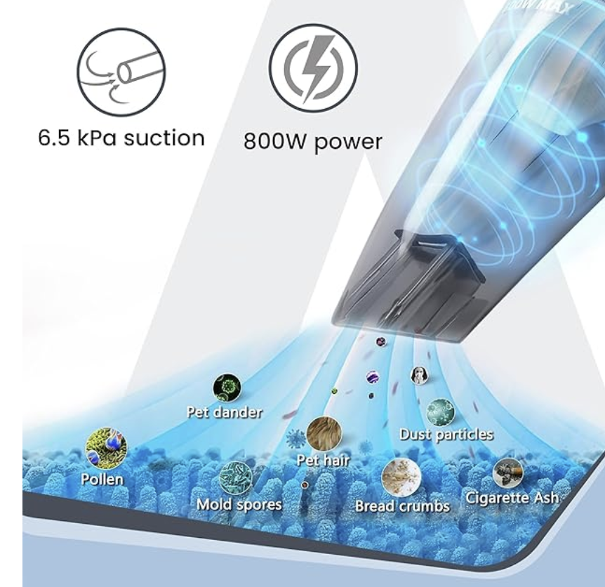 AGARO Regal 800 Watts Handheld Vacuum Cleaner, for Home Use, Dry Vacuuming, 6.5 kPa Suction Power, Lightweight, Lightweight & Durable Body, Small/Mini Size (Black)