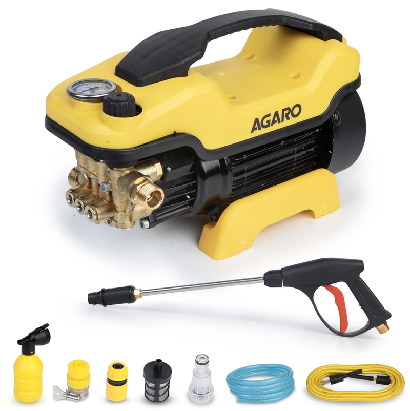 AGARO Supreme Plus Pressure Washer, Car Washer, 2200 Watts Motor, 8L/Min Flow Rate, 140 Bars, Adjustable Pressure Regulator, 8M Outlet Hose, 4M Power Cord, Car, Bike & Home Cleaning, Yellow-1