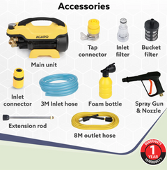 AGARO Supreme Plus Pressure Washer, Car Washer, 2200 Watts Motor, 8L/Min Flow Rate, 140 Bars, Adjustable Pressure Regulator, 8M Outlet Hose, 4M Power Cord, Car, Bike & Home Cleaning, Yellow-3
