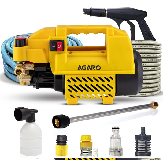 AGARO Supreme Plus Pressure Washer, 2200 Watts, 140 Bars, 7.5L/Min Flow Rate, 8 Meters Outlet Hose, for Car, Bike and Home Cleaning Purpose, 9 Accessories, Yellow
