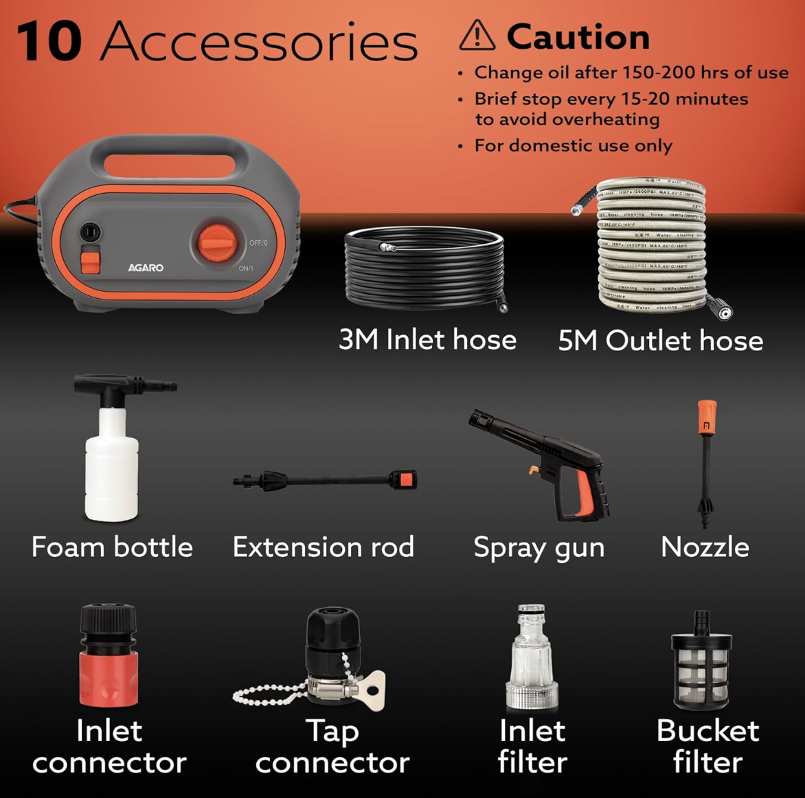 AGARO Primo High Pressure Washer, 1400 Watts, 110 Bars, 6.5L/Min Flow Rate, 5 Meters Outlet Hose, for Car,Bike and Home Cleaning Purpose, Grey