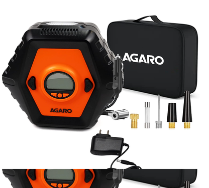 AGARO Plastic Ti2167 Digital Tyre Inflator, Cordless Rechargeable, 12V Ac/Dc, Up to 150 Psi, Led Light, Digital Display, for Car, Bike and Bicycles and Other Inflatables (Black)