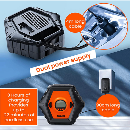 AGARO Plastic Ti2167 Digital Tyre Inflator, Cordless Rechargeable, 12V Ac/Dc, Up to 150 Psi, Led Light, Digital Display, for Car, Bike and Bicycles and Other Inflatables (Black)