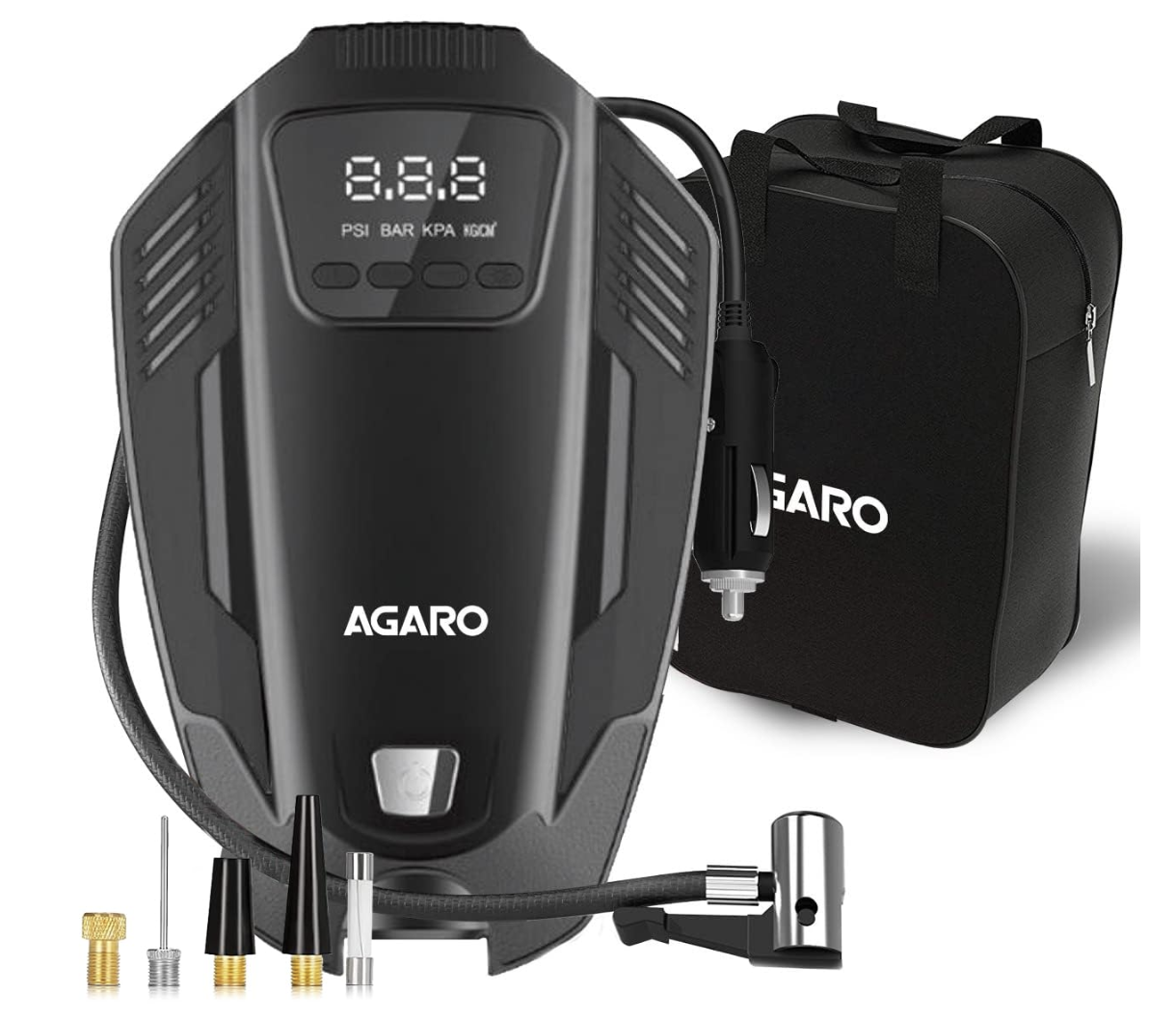 AGARO Primo High Power Digital Tyre Inflator for Car & Bike, Air Inflator Car Accessories, 120 Watt Air Pump with 12V Plug, Upto 150 Psi, Emergency LED Light, Compact & Portable Air Compressor