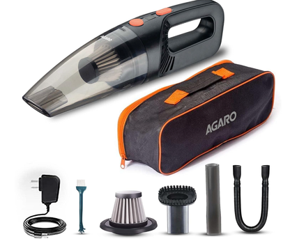AGARO HVC1081 Cordless Rechargeable Car Vacuum Cleaner, Portable, Handheld,110W, 5.5KPA Power Socket, Stainless Steel Filter, Black