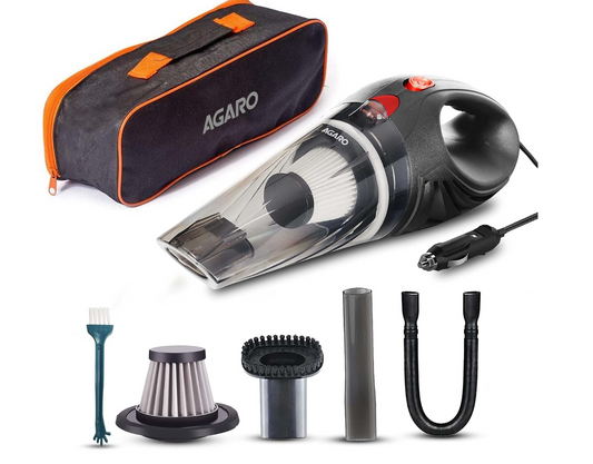 AGARO CV1077 Car Vacuum Cleaner, Portable, Handheld,12V DC /110W, 4.5KPA Power Socket, 14.7ft Long Cord, Stainless Steel Filter, Black
