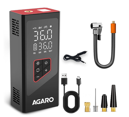 AGARO Regency Cordless Tyre Inflator, Rechargeable, 6000 mAh (3 * 2000) Batteries, Up to 150 PSI Air Pump for Car, Bike, Foot Balls, Inflatables, Portable Air Compressor, Power Bank, Multipurpose Use