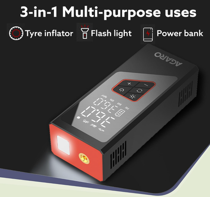 AGARO Regency Cordless Tyre Inflator, Rechargeable, 6000 mAh (3 * 2000) Batteries, Up to 150 PSI Air Pump for Car, Bike, Foot Balls, Inflatables, Portable Air Compressor, Power Bank, Multipurpose Use
