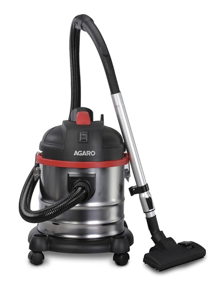 AGARO Ace Wet & Dry Vacuum Cleaner for Home, 1600 Watts, 21.5 kPa Suction Power, 21 litres Tank Capacity, for Home Use, Blower Function, Washable 3L Dust Bag, Stainless Steel Body (Black, Red, Steel)