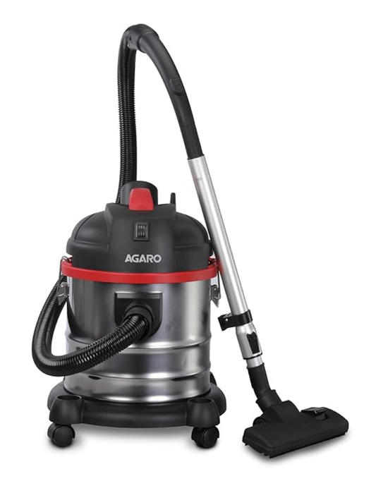 AGARO Ace Wet & Dry Vacuum Cleaner for Home, 1600 Watts, 21.5 kPa Suction Power, 21 litres Tank Capacity, for Home Use, Blower Function, Washable 3L Dust Bag, Stainless Steel Body (Black, Red, Steel)