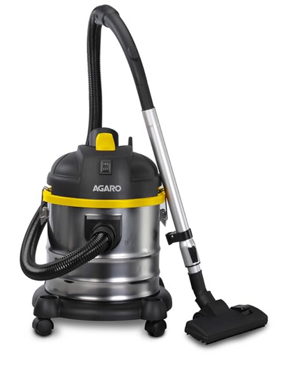 AGARO Ace 1600 Watts, 21.5 Kpa Suction Power, 21 litres, Wet&Dry, Stainless Steel HEPA Filter Vacuum Cleaner with Blower Function, Washable Dust Bag, Yellow/Steel, 1 Piece