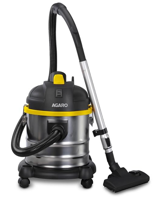 AGARO Ace 1600 Watts, 21.5 Kpa Suction Power, 21 litres, Wet&Dry, Stainless Steel HEPA Filter Vacuum Cleaner with Blower Function, Washable Dust Bag, Yellow/Steel, 1 Piece