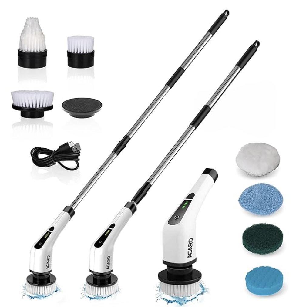 AGARO Royal Electric Spin Scrubber,Cleaning Brush Scrubber for Home, 350RPM/Mins-8 Replaceable Brush Heads-90Mins Work Time,3 Adjustable Size,2 Adjustable Speeds for Bathroom Shower Bathtub Glass Car