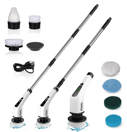 AGARO Royal Electric Spin Scrubber,Cleaning Brush Scrubber for Home, 350RPM/Mins-8 Replaceable Brush Heads-90Mins Work Time,3 Adjustable Size,2 Adjustable Speeds for Bathroom Shower Bathtub Glass Car