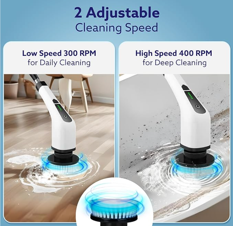 AGARO ராயல் எலக்ட்ரிக் ஸ்பின் ஸ்க்ரப்பர், வீட்டிற்கான கிளீனிங் பிரஷ் ஸ்க்ரப்பர், 350RPM/நிமிடம்-8 மாற்றக்கூடிய பிரஷ் ஹெட்ஸ்-90நிமிடம் வேலை நேரம், 3 சரிசெய்யக்கூடிய அளவு, குளியலறை ஷவர் பாத் டப் கிளாஸ் காருக்கு 2 சரிசெய்யக்கூடிய வேகம் -2