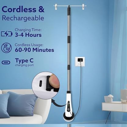 AGARO Royal Electric Spin Scrubber,Cleaning Brush Scrubber for Home, 350RPM/Mins-8 Replaceable Brush Heads-90Mins Work Time,3 Adjustable Size,2 Adjustable Speeds for Bathroom Shower Bathtub Glass Car