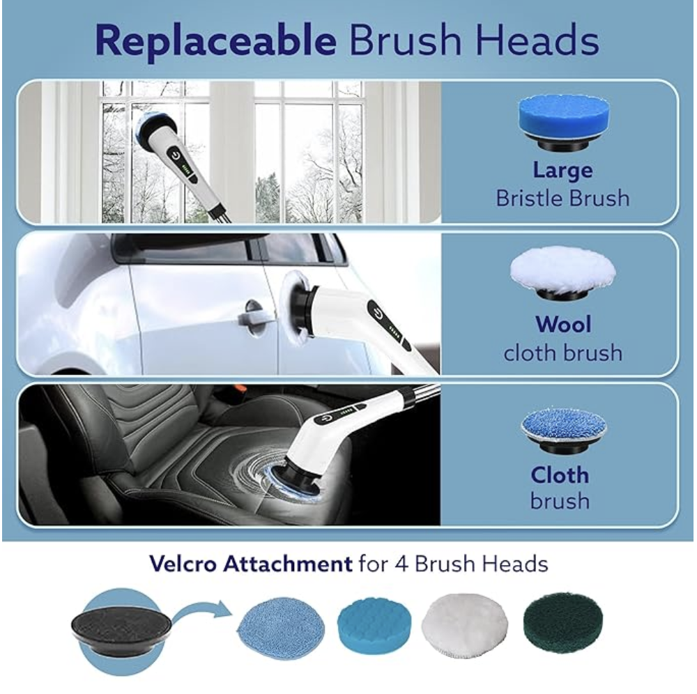 AGARO Royal Electric Spin Scrubber,Cleaning Brush Scrubber for Home, 350RPM/Mins-8 Replaceable Brush Heads-90Mins Work Time,3 Adjustable Size,2 Adjustable Speeds for Bathroom Shower Bathtub Glass Car