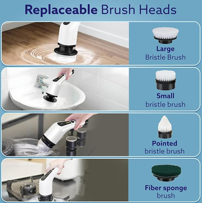 AGARO Royal Electric Spin Scrubber,Cleaning Brush Scrubber for Home, 350RPM/Mins-8 Replaceable Brush Heads-90Mins Work Time,3 Adjustable Size,2 Adjustable Speeds for Bathroom Shower Bathtub Glass Car