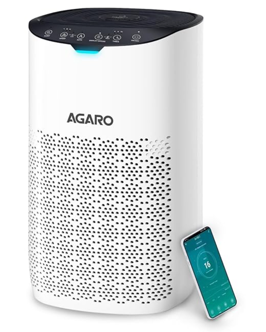 AGARO रॉयल एयर प्यूरीफायर घर और बेडरूम के लिए, ट्रू HEPA फ़िल्टर H13, 99.99% प्रदूषक, बैक्टीरिया, वायरस और PM 0.1 कण हटाता है, 4 चरणों में शुद्धिकरण, CADR 300 m³/hr 