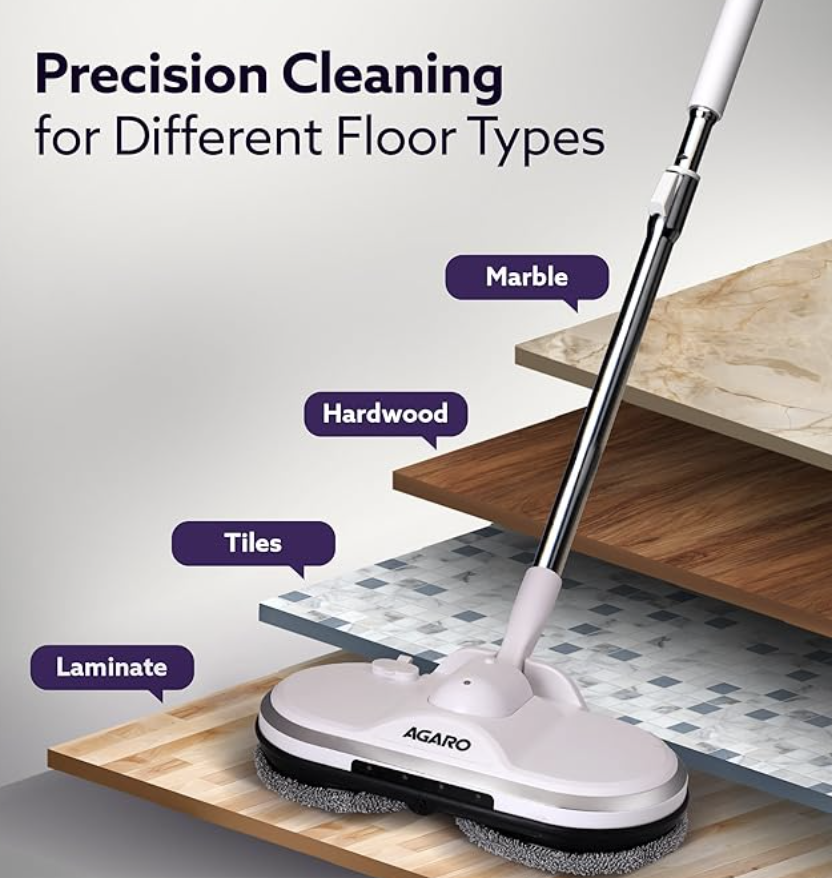 AGARO Regency Electric Spin Mop for Floor Cleaning, Mopping, Automatic Wet Mopper, Cordless, Adjustable Handle, Water Sprayer, Lightweight, for Wooden, Tiles & Hard Floors, Home, Kitchen & Office use