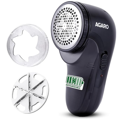AGARO 2417 Lint Remover, Electric Fabric Shaver, Rechargeable, Stainless Steel Blades, Portable, Multi-Functional Fuzz Remover from Woollen Sweaters, Coat, Blankets, Jackets, Carpets, Burr Remover