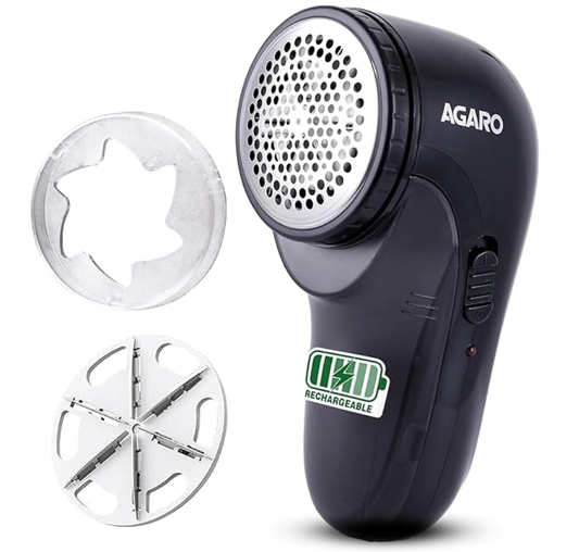 AGARO 2417 Lint Remover, Electric Fabric Shaver, Rechargeable, Stainless Steel Blades, Portable, Multi-Functional Fuzz Remover from Woollen Sweaters, Coat, Blankets, Jackets, Carpets, Burr Remover