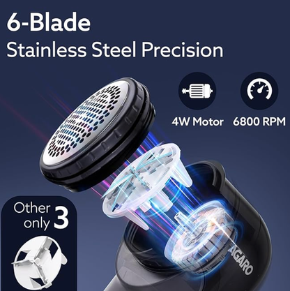 AGARO 2417 Lint Remover, Electric Fabric Shaver, Rechargeable, Stainless Steel Blades, Portable, Multi-Functional Fuzz Remover from Woollen Sweaters, Coat, Blankets, Jackets, Carpets, Burr Remover