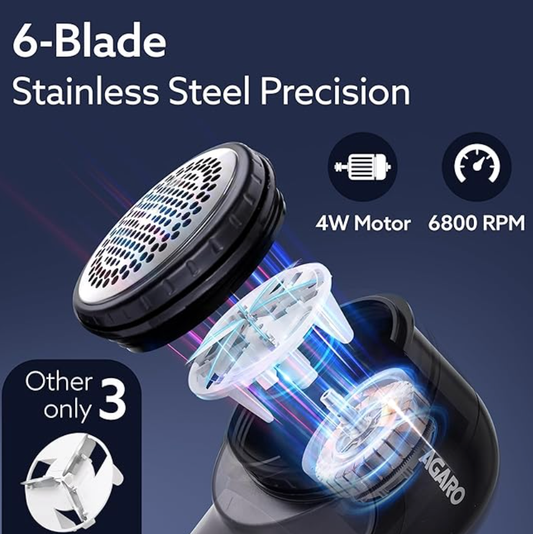 AGARO 2417 Lint Remover, Electric Fabric Shaver, Rechargeable, Stainless Steel Blades, Portable, Multi-Functional Fuzz Remover from Woollen Sweaters, Coat, Blankets, Jackets, Carpets, Burr Remover